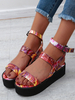 Damen Sandalen Backless Printed Pattern PU Leder Backless Red Flat Sandalen