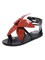 Damen Sandalen Flache Blumen Böhmische Sandalen Knöchelriemen Kastanienbraune Sandalen