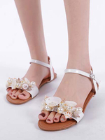 Damen Sandalen Flache Blumen Chic Open Toe White Sandalen