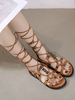 Damen Sandalen Flat Chic Schnürung Flat Coffee Brown Sandalen