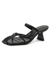 Damen Sandalen Hausschuhe Black Square Toe Becherabsatz PU Leder Sandalen Hausschuhe
