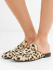 Damen Sandalen Leder mit Metallic-Deko Müßiggänger Leder-Leoparden-runde Zehe-Beleg flache Schuhe