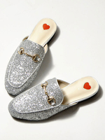 Damen Sandalen Paillettestoff mit Metallic-Deko Flach in Silbern