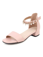 Damen Sandalen Puppy Heel Pearls Schicke Sandalen Slip-On Peep Toe Plus Size Knöchelriemensandalen