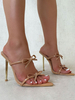 Damen Sandalen Schleifen PU-Leder Stiletto-Absatz Slip On Apricot Slide Sandalen