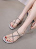 Damen Sandalen Silber Strass Schicke Tanga Toe Flache Sandalen