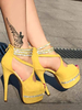 Damen Sandaletten aus mit Kunstdiamanten und Stilettos in Gelbim schicken & modischen Style für Sommer Sandalen und Damen