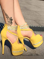 Damen Sandaletten aus mit Kunstdiamanten und Stilettos in Gelbim schicken & modischen Style für Sommer Sandalen und Damen