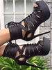 Damen Sandaletten aus mit Schnüren und Stilettos in Schwarzim schicken & modischen Style für Rave Klub und Sommer Plusgröße und Damen