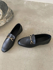Damen Schwarz Flache Schuhe PU-Leder Square Toe Split Sole Loafer