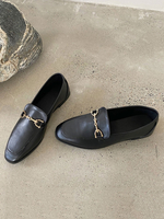Damen Schwarz Flache Schuhe PU-Leder Square Toe Split Sole Loafer