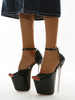 Damen Schwarz High Heel PU Leder Peep Toe Stiletto Heel Sexy Sandalen