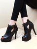 Damen Schwarz Kurze Sommerstiefel Peep Toe Metall Details Stiletto Heel Booties