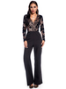 Damen Schwarz Langarm Pailletten Polyester Straight Summer Playsuit