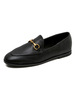 Damen Schwarz Loafer Round Toe Metall Detail Flacher Beleg Auf Schuhen