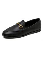 Damen Schwarz Loafer Round Toe Metall Detail Flacher Beleg Auf Schuhen