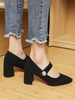 Damen Schwarz Mid-Low Heels Pointed Toe Stilvolle Micro Wildleder Schuhe