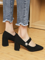 Damen Schwarz Mid-Low Heels Pointed Toe Stilvolle Micro Wildleder Schuhe