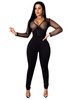 Damen Schwarz mit V-Ausschnitt mit langen Ärmeln Ausschnitt Polyester Sommer Playsuit