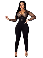 Damen Schwarz mit V-Ausschnitt mit langen Ärmeln Ausschnitt Polyester Sommer Playsuit