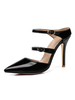 Damen Schwarz Mules Spitzschuh Schnalle Detail High Heel Mule Schuhe