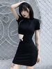 Damen schwarzer Rock Gothic Cotton Bodycon Kurzarmkleid