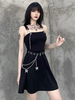 Damen Schwarzes Gothic Kleid Taillenkette Polyester Ärmelloses Sommerkleid