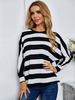 Damen Schwarzes Hemd Langarm Baumwolle Zebradruck Jewel Neck T Shirt