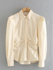 Damen Schwarzes Hemd Plissee Turndown Kragen Lässig Langarm Polyester Tops