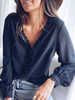 Damen Schwarzes Hemd Polyester V-Ausschnitt Langarm Lässig Polyester Langarm Tops