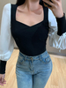 Damen Schwarzes Hemd Vierkantausschnitt Langarm Cotton Top Gothic Shirt