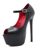 Damen Sexy High Heels Schwarz PU Leder Peep Toe Stiletto Heel Sexy Schuhe