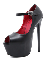 Damen Sexy High Heels Schwarz PU Leder Peep Toe Stiletto Heel Sexy Schuhe