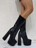 Damen Sexy Plateau Chunky Heel Mid Wadenstiefel Schwarz