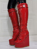 Damen Sexy Stiefel Plus Size Runde Zehen Slip-On Keilabsatz Ture Red Oberschenkel Hohe Stiefel über dem Knie Lackleder Stiefel