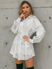 Damen Shirt Kleider Weiß Turndown Kragen Langarm Baumwolle Buchstaben Print Midi Kleid