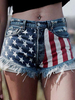 Damen Shorts Flag Zipper Fly Denim Academic Straight Summer Shorts