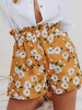 Damen Shorts Gelb Blumendruck Muster Rüschen Polyester Casual Loose Summer Shorts