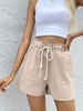 Damen Shorts Khaki Shorts aus Baumwolle und Leinen mit Kordelzug