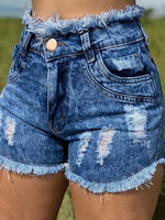 Damen Shorts Lässige Skinny Solid Color Buttons Denim Short Pants