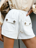 Damen Shorts Weiße Baumwolle Schnürung Übergroße Casual Buttons