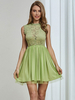 Damen Skater Kleider Green Jewel Neck Ärmellose Casual Summer Fit und Flare Kleid