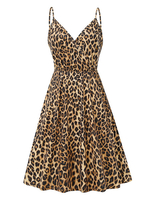 Damen Skater Kleider Leopardenmuster Polyester Träger Hals Leopard Retro Ärmelloses ausgestelltes Kleid