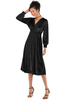 Damen Skater Kleider Polyester V-Ausschnitt Schwarz Classic Langarm Fit und Flare Kleid