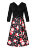Damen Skater Kleider Weihnachtsmuster Polyester V-Ausschnitt Weiß Retro Langarm Ausgestelltes Kleid