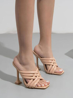 Damen Slipper Aprikose Open Toe Stiletto Absatz Sandalen