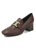 Damen Slipper Kaffee Braun PU Leder Square Toe Metall Details Freizeitschuhe