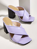 Damen Slipper Lila PU Leder Chunky Heel Sommer Slipper