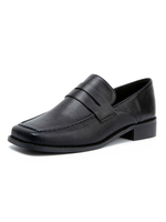 Damen Slipper Schwarz Leder Square Toe Split Sohle Akademische Freizeitschuhe