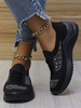 Damen Sneakers Schuhe Schwarz Elastischer Stoff Runde Zehe Strass Flache Schuhe